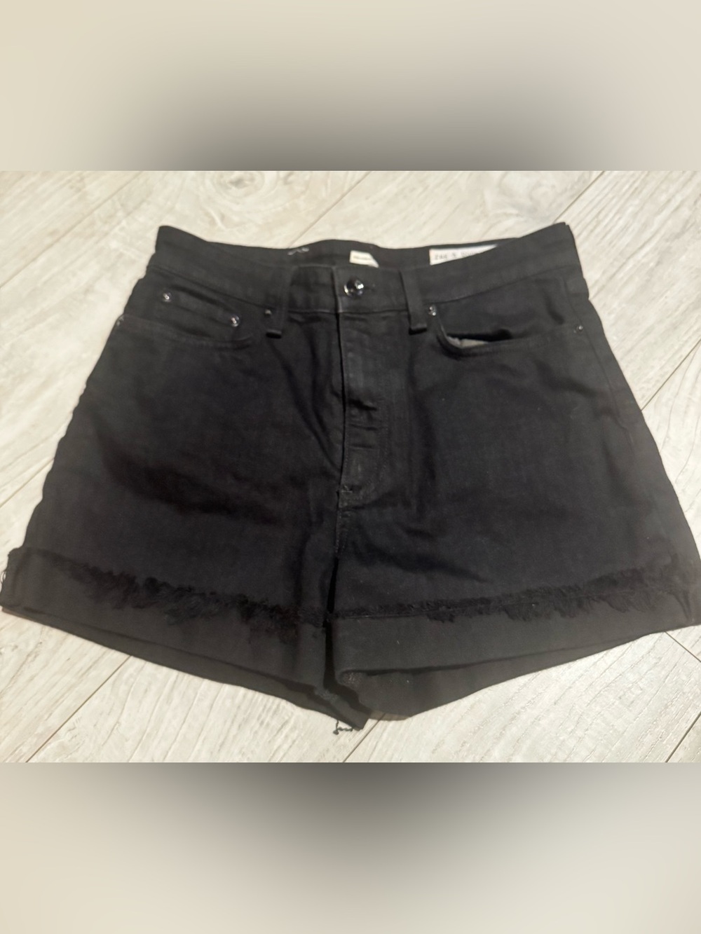 rag & bone Black Denim Shorts cuffed hem